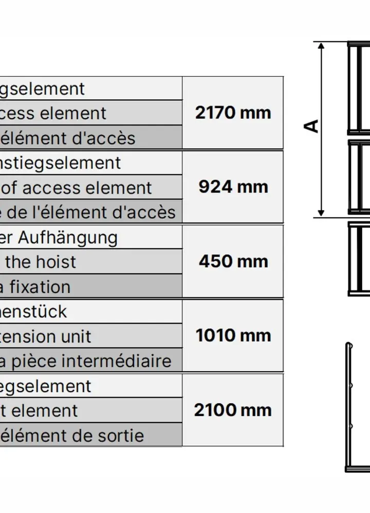 Rallonge pour échelle de blindage/de palplanches L = 1,00 m 