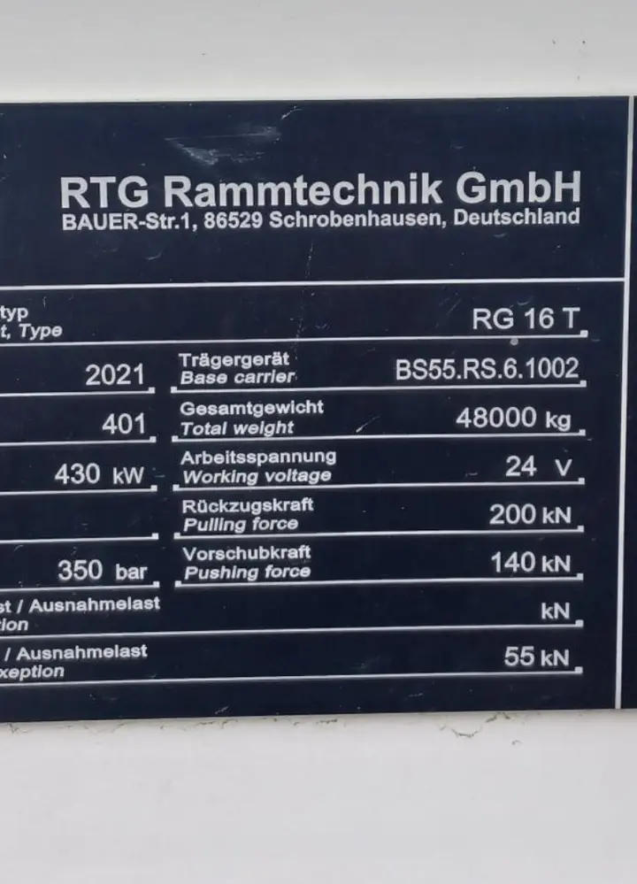 RTG piling rig RG16T year of manufacturing 2021; 904 hours 